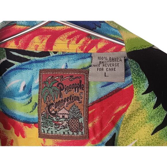 Pineapple Connection Hawaiian Shirt Mens Large Parrot Tropical Rayon Aloha Luau - Picture 12 of 12